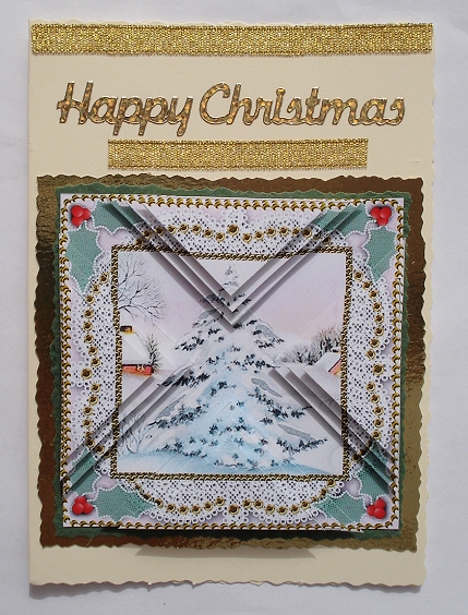 Christmas Snow Tree Vintage Lace Mini 4in Triangle Stacker by Janet Maureen Harvey