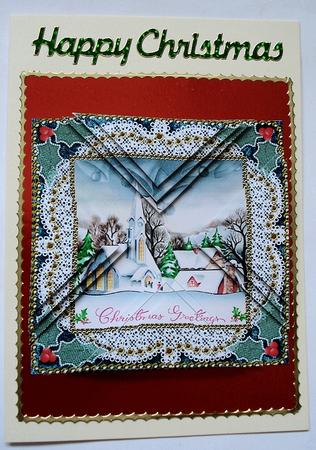 Christmas Church 1 Vintage Lace Mini 4in Triangle Stacker by Janet Maureen Harvey
