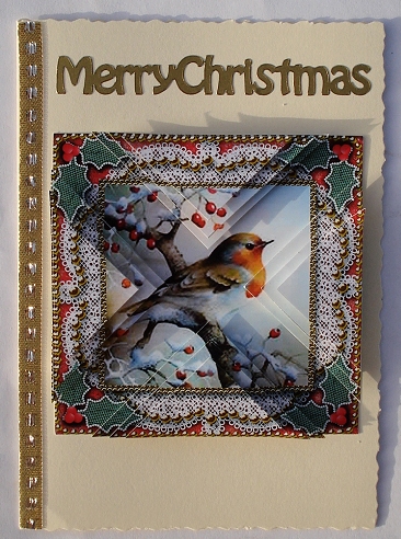 Christmas Robin 1a Vintage Lace Mini 4in Triangle Stacker by Janet Maureen Harvey