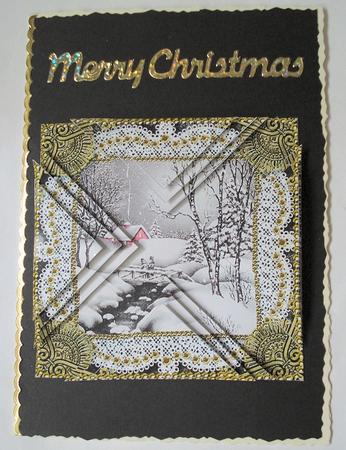 Christmas Snow Scene Lace Mini 4in Triangle Stacker by Janet Maureen Harvey
