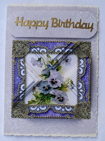 Purple Pansies Vintage Lace Mini 4in Triangle Stacker by Janet Maureen Harvey