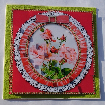Pink Roses 2 Ruffle Duo Corner Wavy Sq Stacker by Janet Maureen Harvey