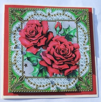 Red Roses 1 Duo Corner Sq Wavy Stacker by Janet Maureen Harvey
