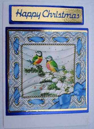 Christmas Blue Tits 5inch Top and Bottom Rounded Stacker by Janet Maureen Harvey
