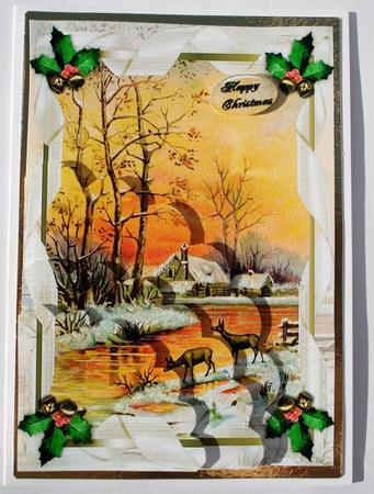 Christmas Ribbon Frame Reindeer by Janet Maureen Harvey