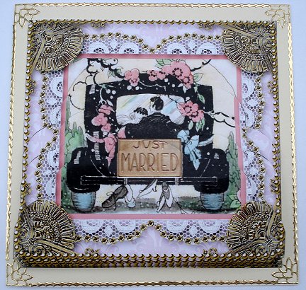Just Married Car One Edge Scallop Bottom Stacker by Janet Maureen Harvey