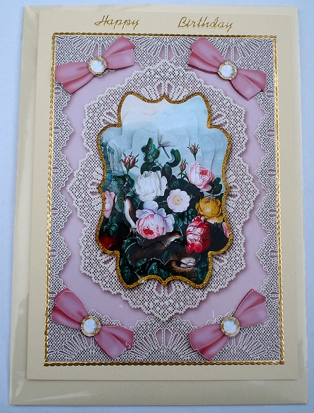Vintage Lace Mass Roses A5 Card Front Step by Step by Janet Maureen Harvey