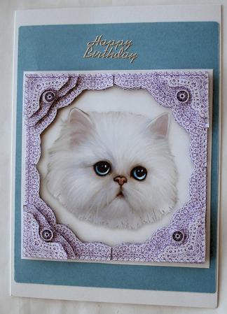 White Persian Blue Eyed Kitty Cat Lilac Lace Corner Stacker by Janet Maureen Harvey