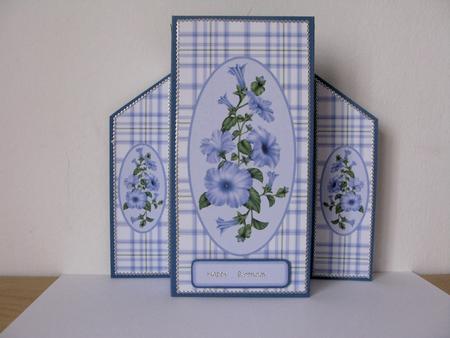 Blue Petunias Theatre Fold Card by Janet Savage