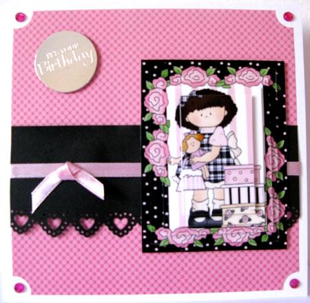 Cute Little Girl with Ragdoll in a Floral Frame, Pyramids by Janet Savage