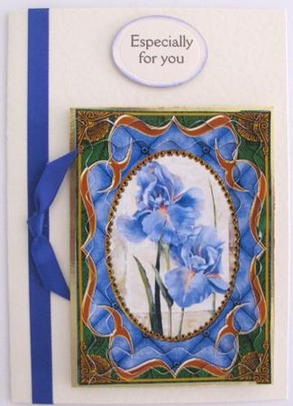 Blue Iris Fancy Bracket 7x5 Wavy Spiral Edge Stacker by Janet Savage