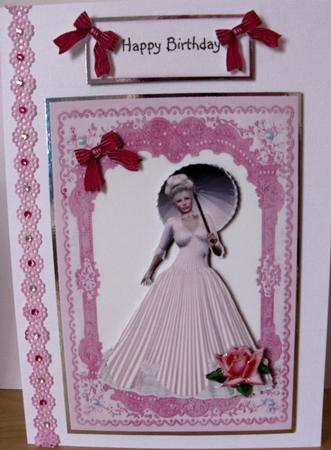 Elegant Lady in Pink Lace Frame with Rose Quick Card by Janet Savage