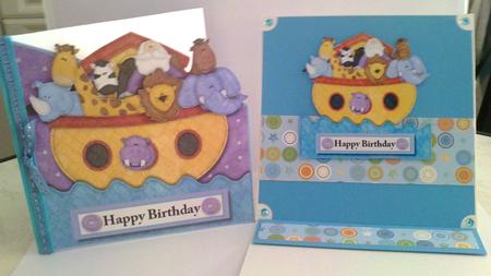 Happy 1st or 2nd Birthday Noah's Ark Diagonal Over Edge Card by Janet Savage
