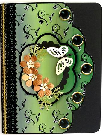 Floral A4 Scallop Edge 'n Lace Card Front - Olive Green by Janet Savage