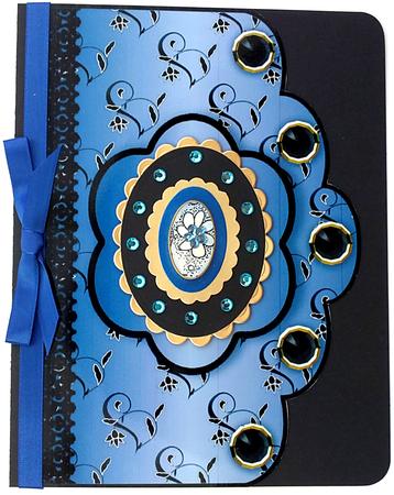 Floral A4 Scallop Edge 'n Lace Card Front - Royal Blue by Janet Savage