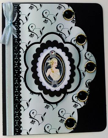 Floral A4 Scallop Edge 'n Lace Card Front - Shimmer Blue by Janet Savage