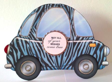 Funky Car Zebra Striped Shaped Card by Janet Savage