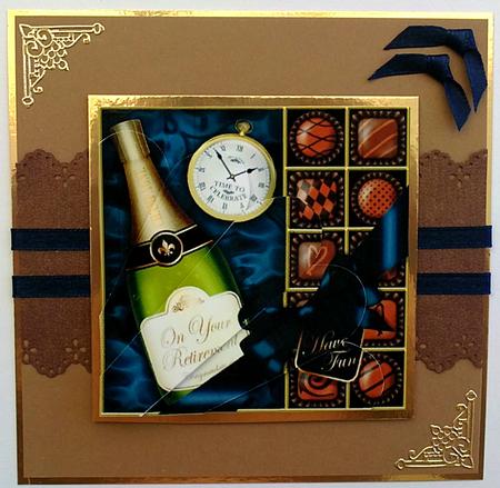 Retirement Champers N Chocs Fan Pyramage Topper by Janet Savage