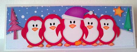 Large Dl Penguins on Parade Quick Card with 3D Decoupage by Janet Savage