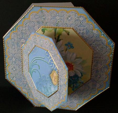 Blue Daisies Octagon Lace 3D Locket Card Kit by Janet Savage