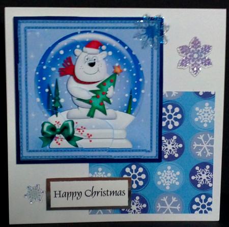 Xmas Ben Polar Bear Snowglobe Shell Edged Stacker by Janet Savage