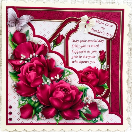 Square Scallop Pocket Deep Pink Roses 7.5 Decoupage Mini Kit All Occasions by Janet Briggs
