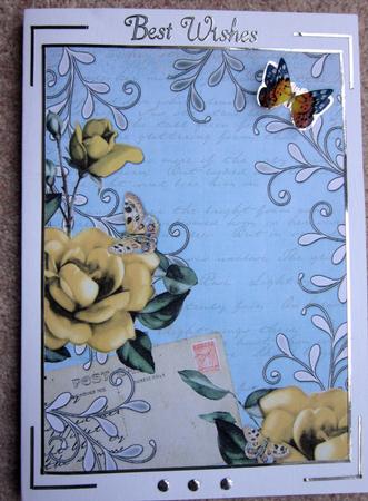 Dusky Teal Lemon Rose Postcard A4 Backing Paper by Janette Ellison