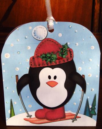 3D Xmas Skiing Penguin Treat or Favour Box Mini Kit by Janette Ellison