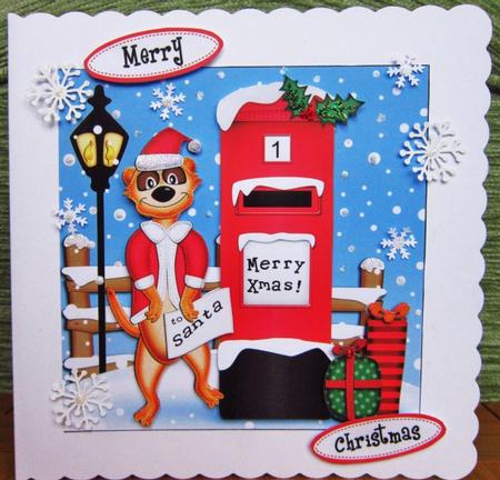 Xmas Meerkats N Postbox Quick Card N 3D Decoupage by Janette Ellison