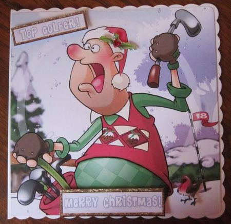 Christmas Crazy Golfer Dude 8x8 Quick Card by Janette Ellison