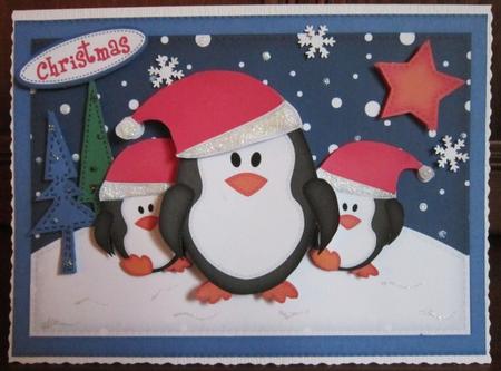 A5 Xmas Penguins Quick Card N 3D Decoupage by Janette Ellison