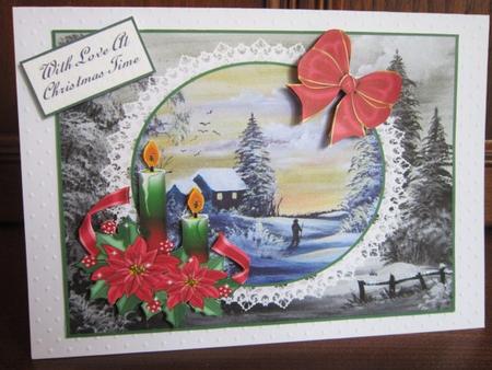 Christmas Winter Scene with Candles and Bows by Janette Ellison