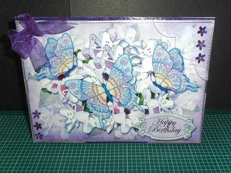 A5 Birthday Flowers & Butterflies Scallop Corners and Pyramage by Jan Fisher