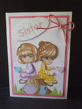 Sisters / Friends Having a Cuppa Decoupage Card by Jan Fisher