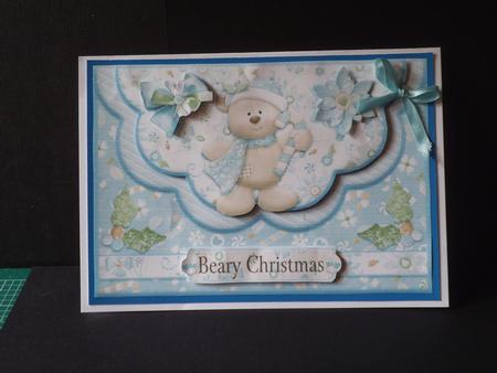 Beary Christmas Teddie Scallop Mock Envelope Card Front by Jan Fisher