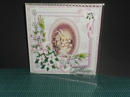 8x8 Vintage Scene with Pink Poinsettias by Jan Fisher