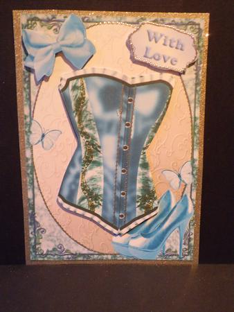 Beautiful Blue Satin Corset with Matching Shoe's by Jan Fisher