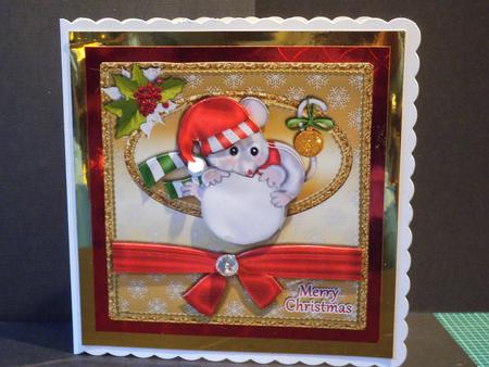 Snowball Mouse Gold Christmas Card Front by Jan Fisher