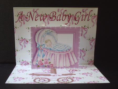 Baby Girl in Lace Frame Pop Up with Pram by Jan Fisher