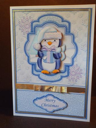 Penguin Gift Christmas A5 Card Topper & Decoupage by Jan Fisher