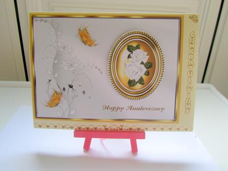 White Roses in Gold Oval Frame - Anniversary by Janice Saunders