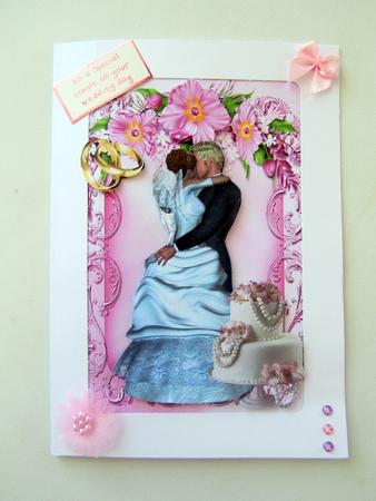 Wedding Cake with Kissing Wedding Couple and Flowers A4 by Janice Saunders