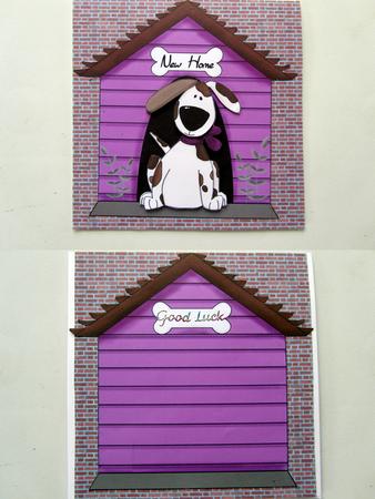 In the Dog House Kennel Shaped Decoupage Card - Mauve by Janice Saunders