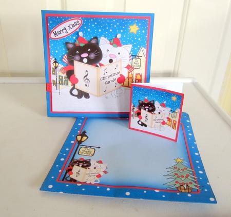 3D Carol Singing Cats Animated Merry Carollers Card Kit by Janice Saunders