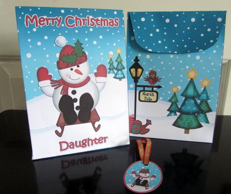 3D Xmas Daughter Snowman Large Gift Bag Mini Kit by Janice Saunders