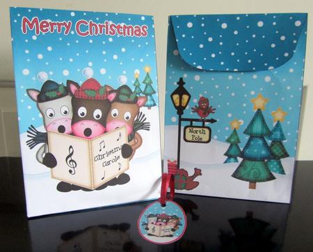 3D Xmas Carol Singing Horses Large Gift Bag Mini Kit by Janice Saunders