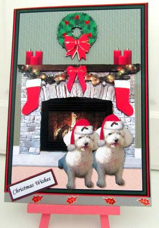Bichon Frise Christmasfire Place Scene by Janice Saunders