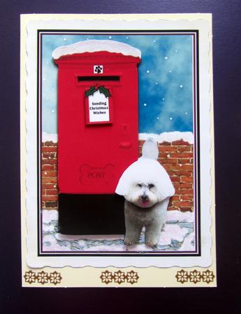 Bichon Frise Christmas Post Box Scene by Janice Saunders