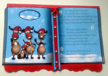 We Wish You a Merry Christmas Reindeer Trio Mini Book Card K by Janice Saunders
