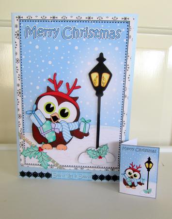 Christmas Cute Hoot Owl Lamp Post 5x7 3D Decoupage by Janice Saunders
